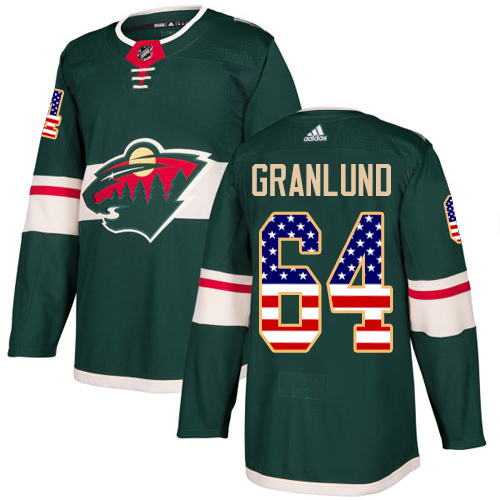Adidas Wild #64 Mikael Granlund Green Home Authentic USA Flag Stitched NHL Jersey - Click Image to Close